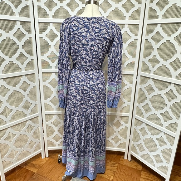 Few Moda Paisley Peasant Maxi Dress Womens S Blue Long Sleeve Boho Cottage Flowy - Picture 7 of 16